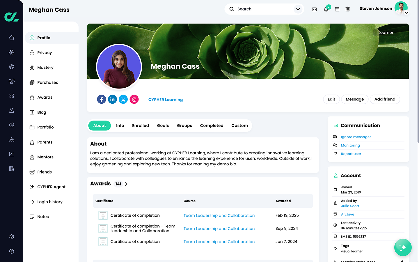 screenshot of CYPHER Learning